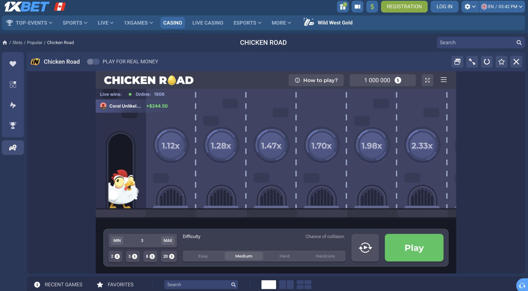 play chicken road on 1xbet